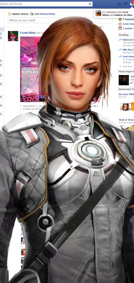 Hearst character concept — red-haired operative in white and grey tech armor