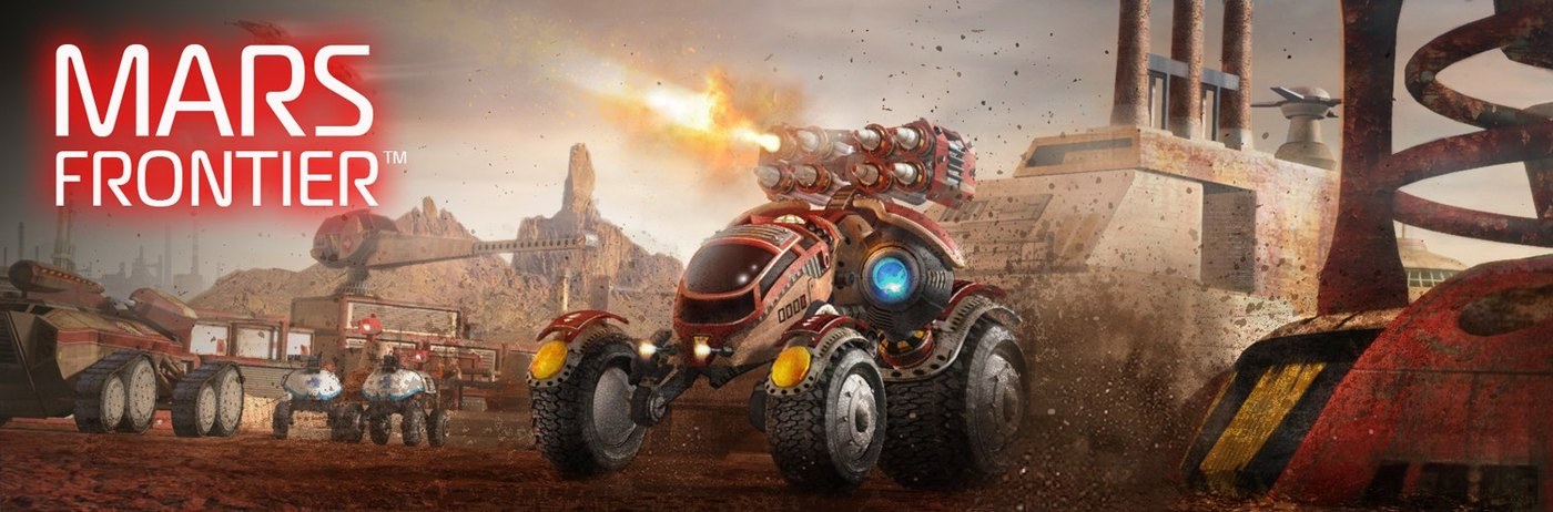 Mars Frontier game splash — Hellhound rover under fire on the red planet