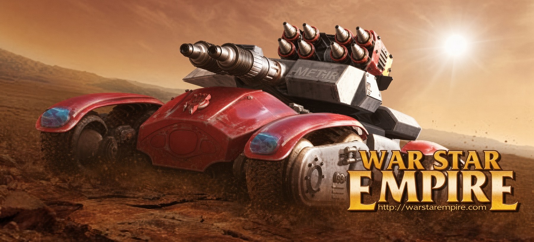 War Star Empire multi-barrel tank firing on the frontier