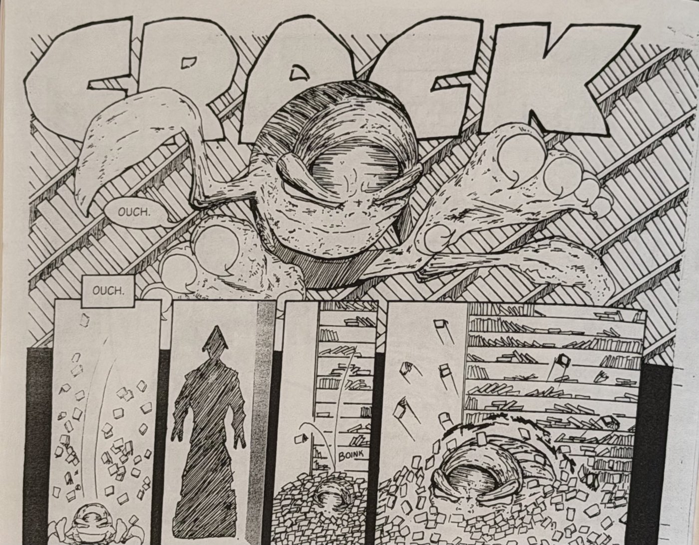 Bladeimere page — CRACK library sequence with Bookman and creature