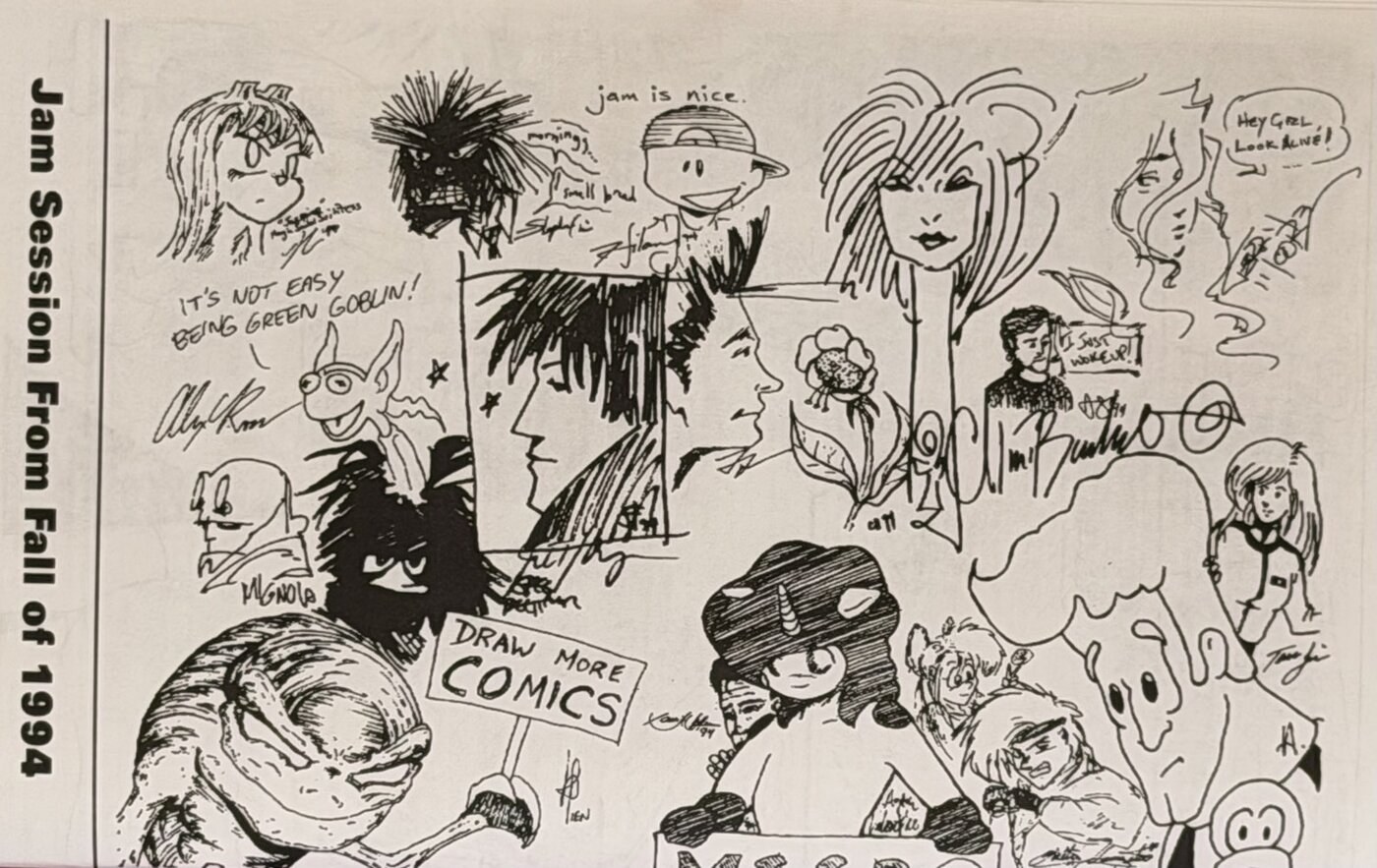 Jam Session From Fall of 1994 — Toronto artist jam featuring Chris Bachalo, Jill Thompson, Terry Moore, Alex Ross, Mike Mignola and others